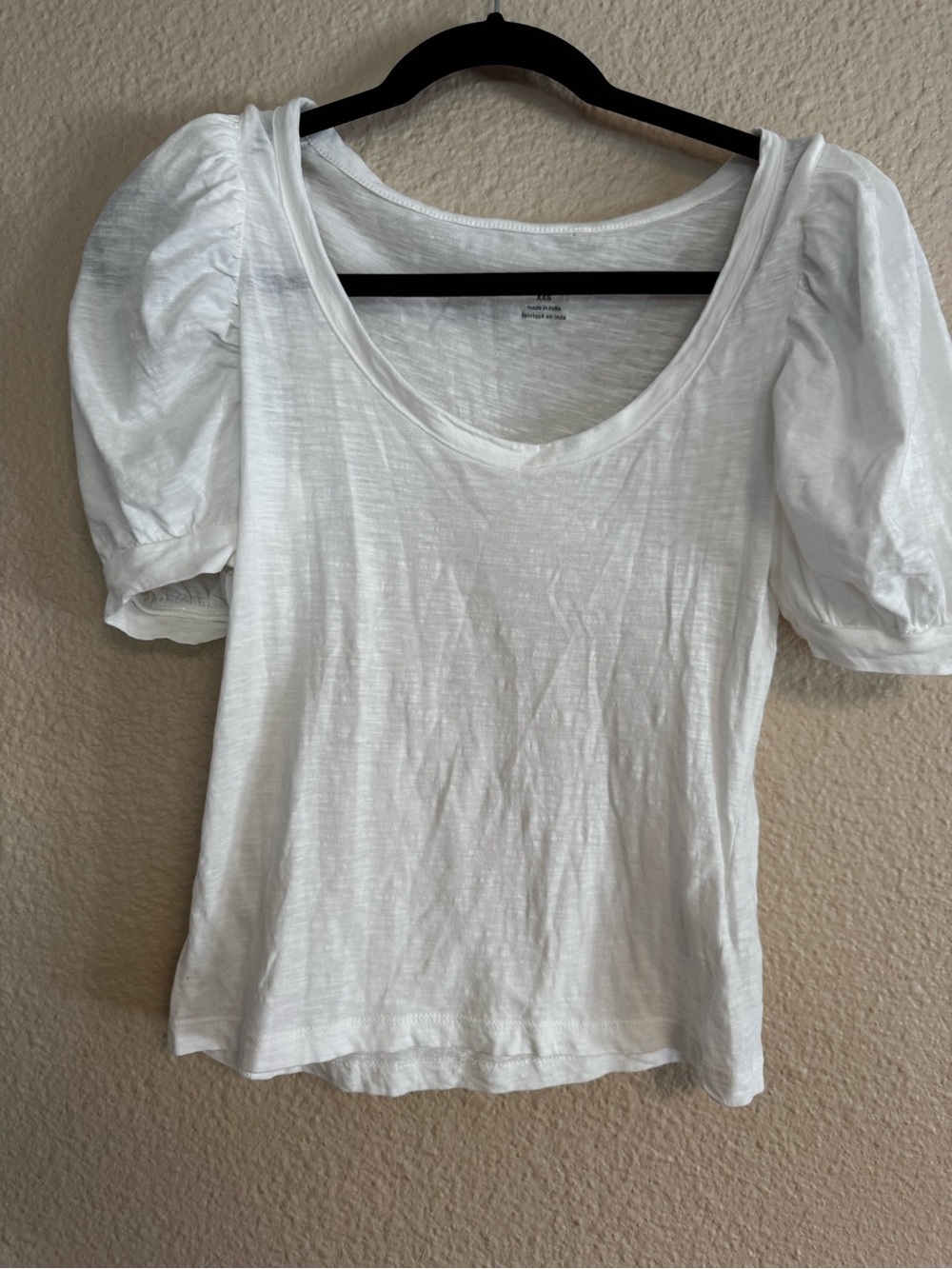 Anthropologie White Scoop Neck Puff Sleeve Tee